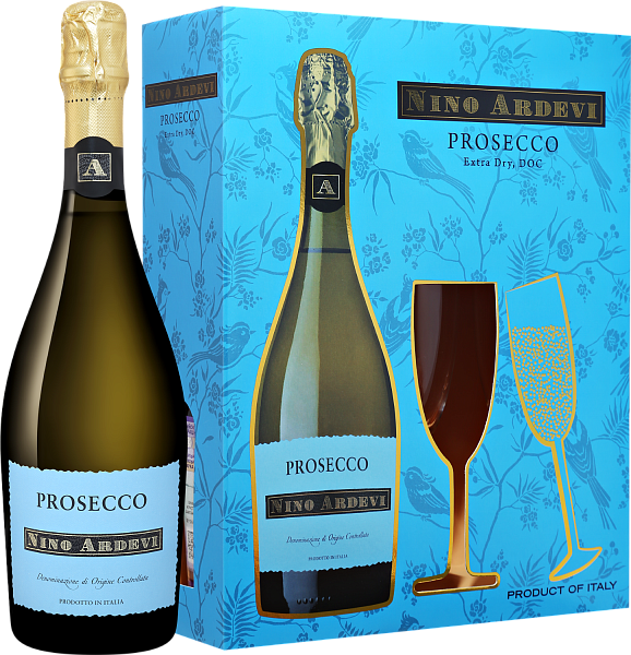 Nino Ardevi Prosecco DOC Extra Dry Progetti Agricoli (gift box with 2 glasses), 0.75 л в Самаре